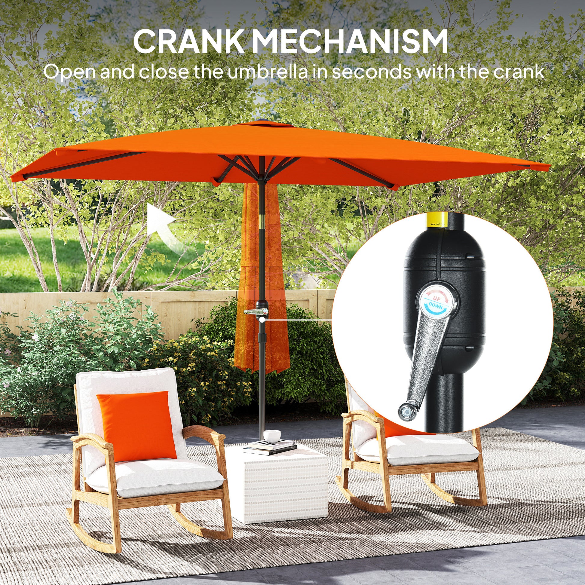 Outsunny 3x2m Garden Parasol Umbrella with Aluminium Pole, Tilt and Crank, Rectangular Outdoor Table Parasol Sun Shade for Patio, Orange