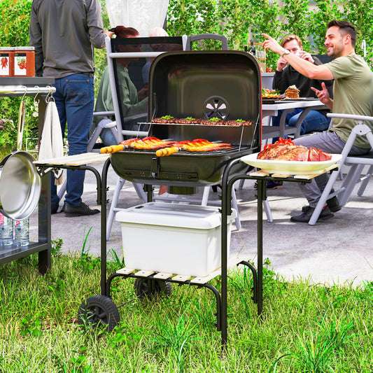 Charcoal BBQ Portable BBQ with 1840 cm² Cooking Area, 3 Shelves, Adjustable Vent, Lockable Lid