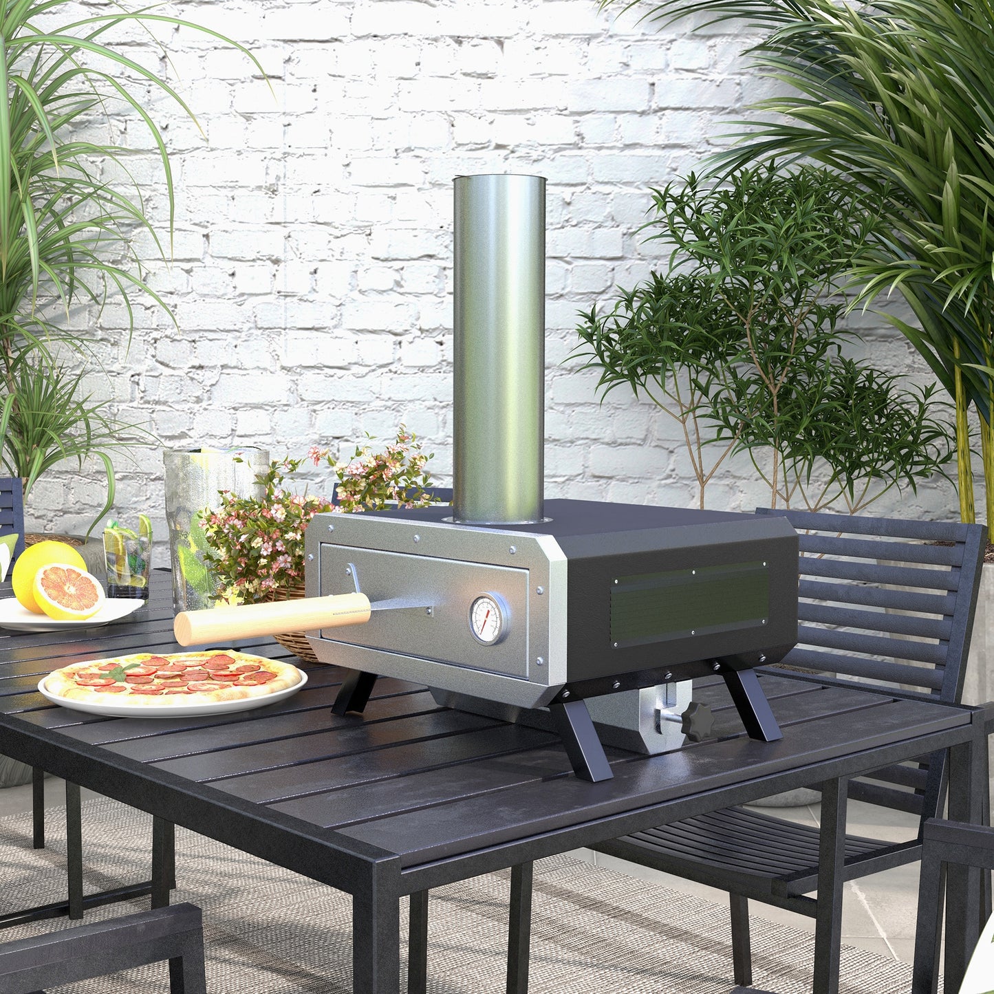 Portable Wood Pellet Pizza Oven with 12" / 30cm Rotating Pizza Stone, Peel and Cover