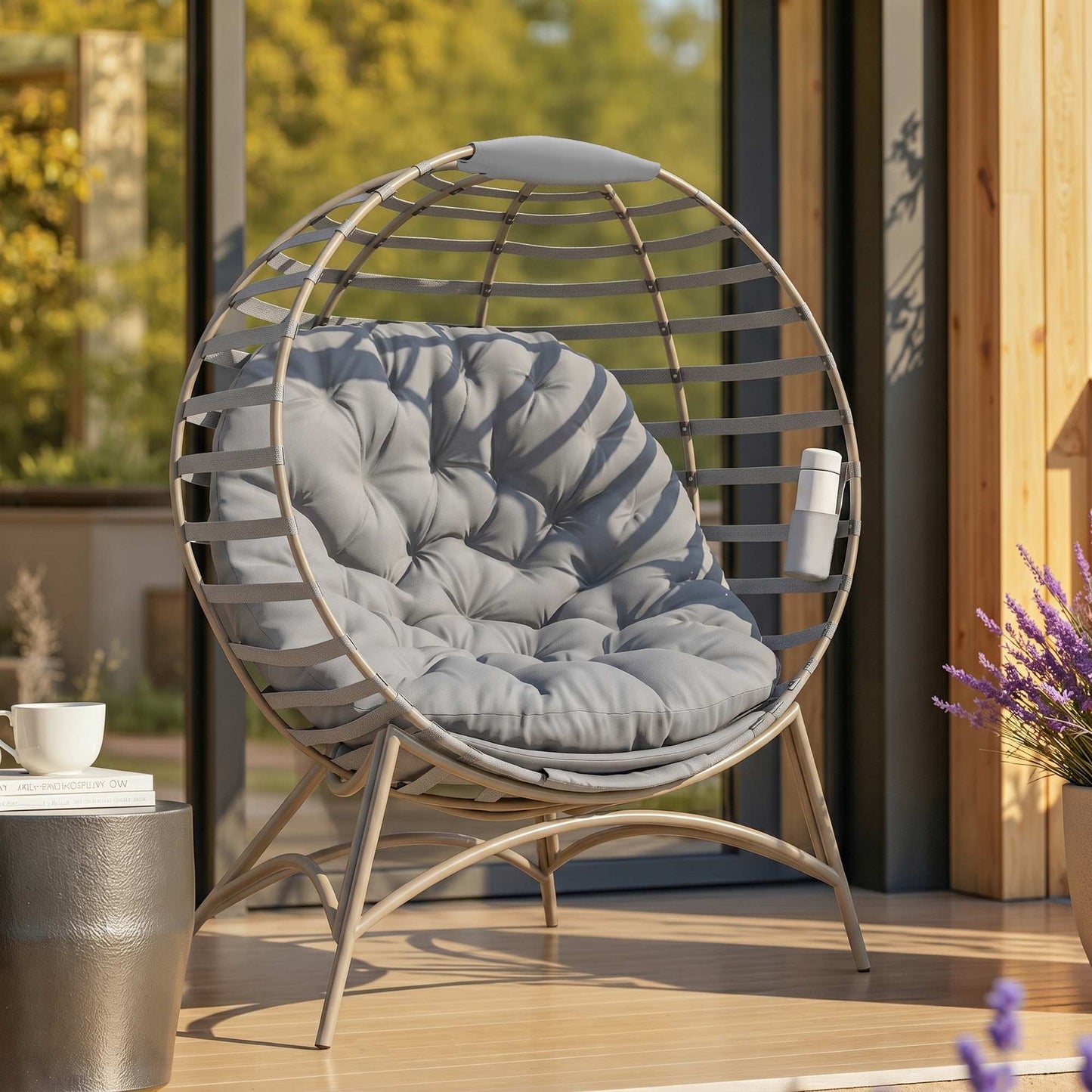 Ibiza Egg Chair with Cushion & Side Pocket - Light Grey
