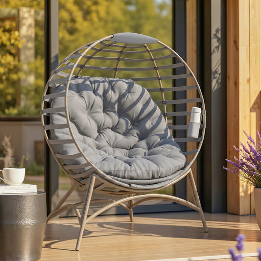 Ibiza Egg Chair with Cushion & Side Pocket - Light Grey