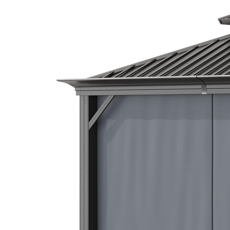 Grey 3.65m x 3m Premium Hardtop Gazebo with Double-Tier Roof, Aluminium Frame, Curtains & Removable Mesh Screens