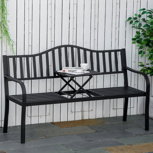 Ibiza Metal Garden Bench with Liftable Middle Table, Patio Loveseat, Garden Bench for Garden, Porch