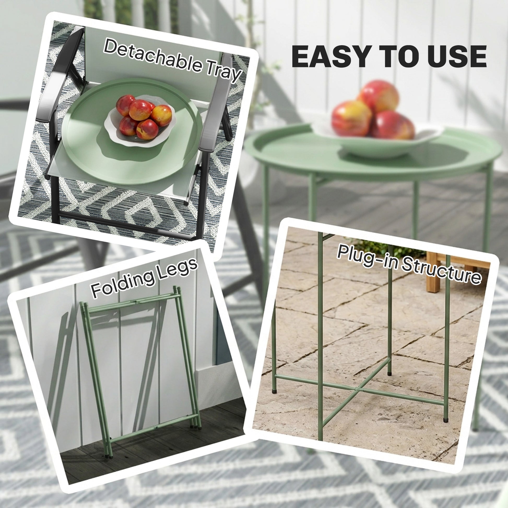 Outsunny Steel Removable Tray Top Garden Table - Green