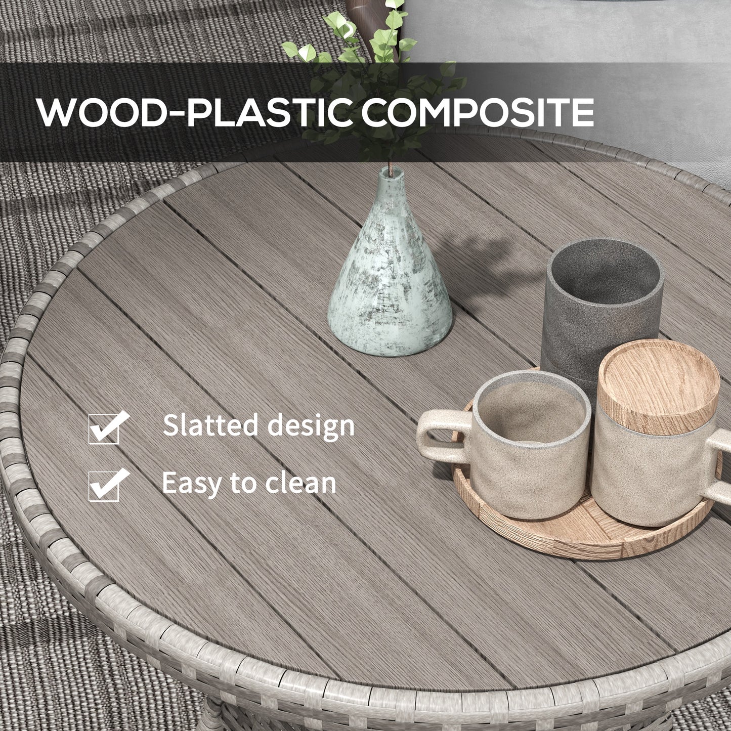 Outsunny 70 cm Wood-Effect Rattan Garden Table - Grey