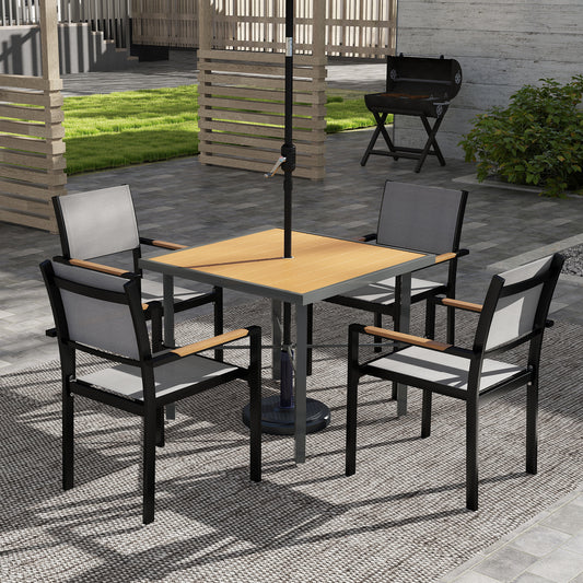 Verona Garden Table for 4, 90 cm Rectangular Garden Dining Table with 4.2 cm Umbrella Hole, Wood Effect Top