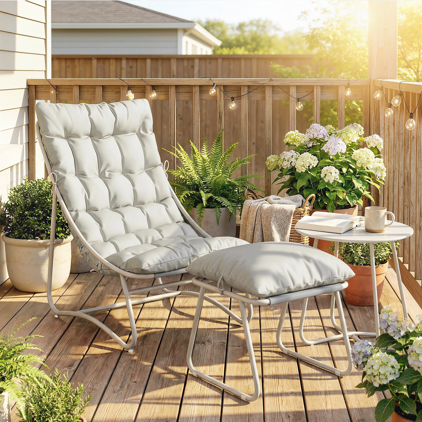 Amalfi Bistro Set for Garden, 3 Piece Garden Table and Chair with Footstool and Removable Cushions