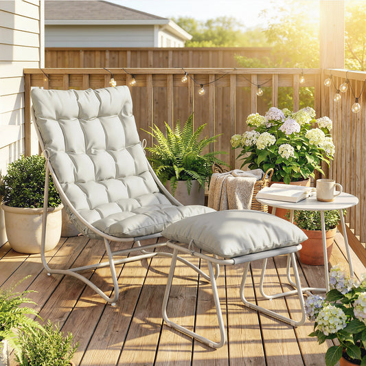 Amalfi Bistro Set for Garden, 3 Piece Garden Table and Chair with Footstool and Removable Cushions