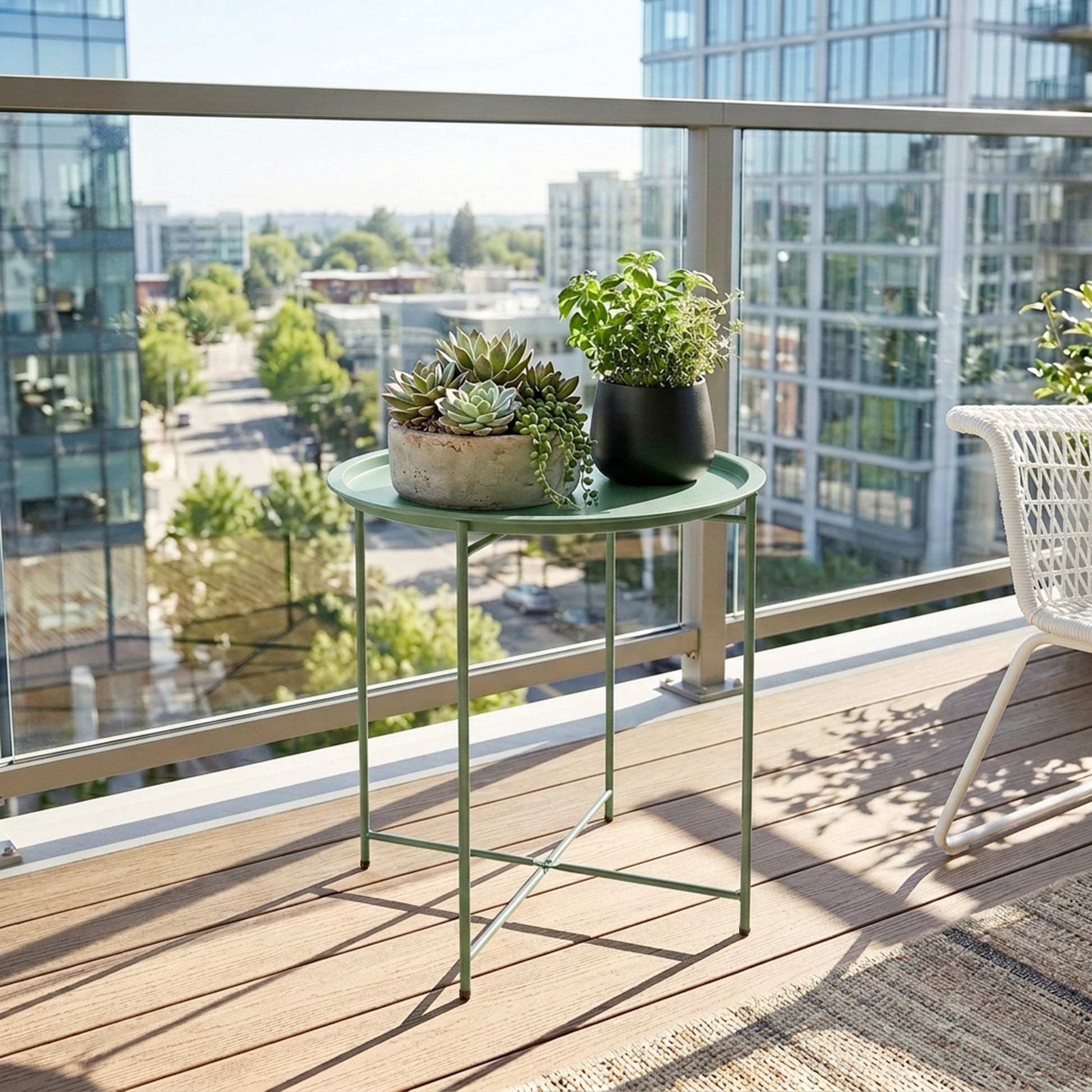 Outsunny Steel Removable Tray Top Garden Table - Green