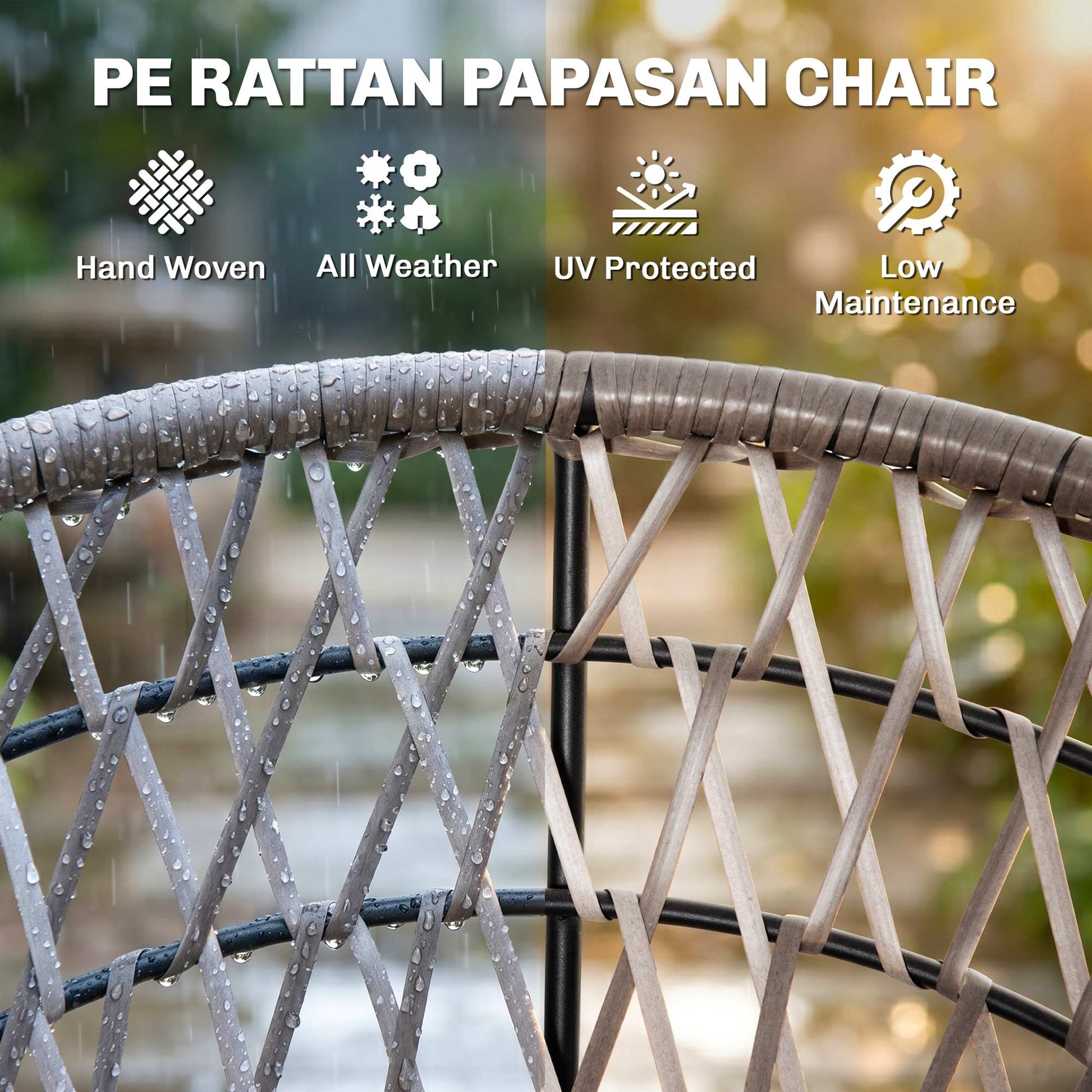Outsunny 360° Swivel Rattan Moon Bowl Chair Round Lounge Garden Wicker Basket Seat with Padded Cushion Oversized for Outdoor Indoor, Beige