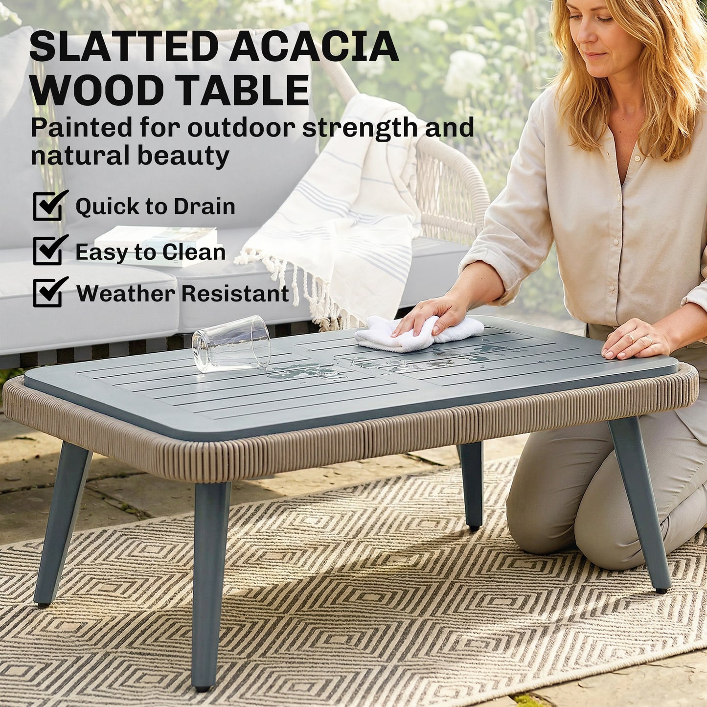 Outsunny 4 Piece Rattan Garden Furniture Set with Loveseat, Wicker Patio Conversation Set, Grey