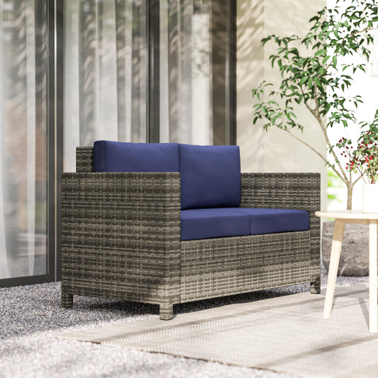 Santorini Rattan Sofa, 2 Seater Garden Furniture with Soft Padded Cushion and Armrests