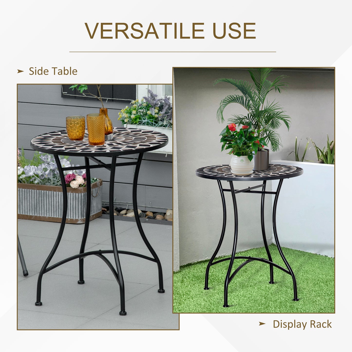 Outsunny Φ60cm Mosaic Outdoor Patio Table - Black