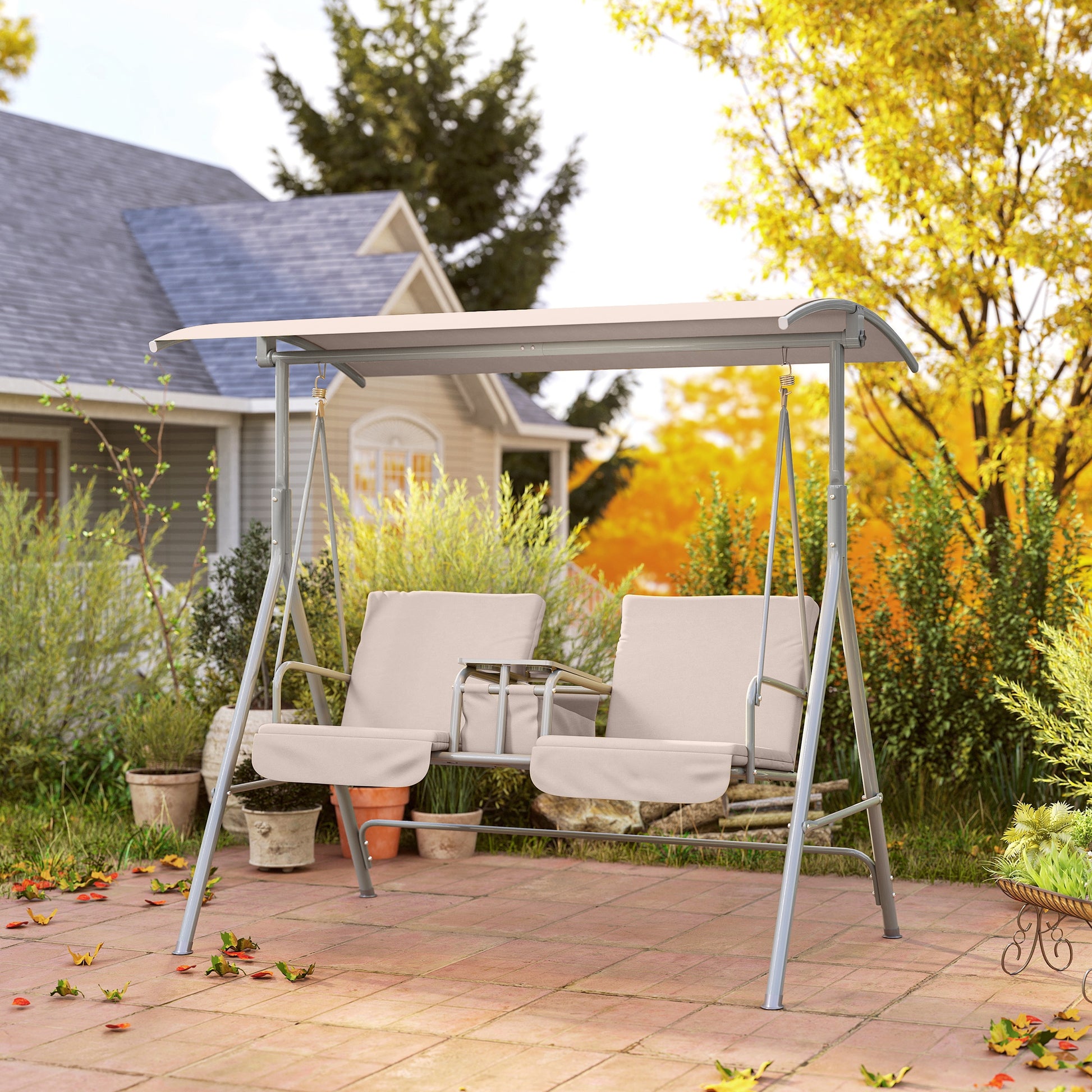 Ibiza 2 Seater Garden Swing Chair Patio Rocking Bench w/ Tilting Canopy, Double Padded Seats