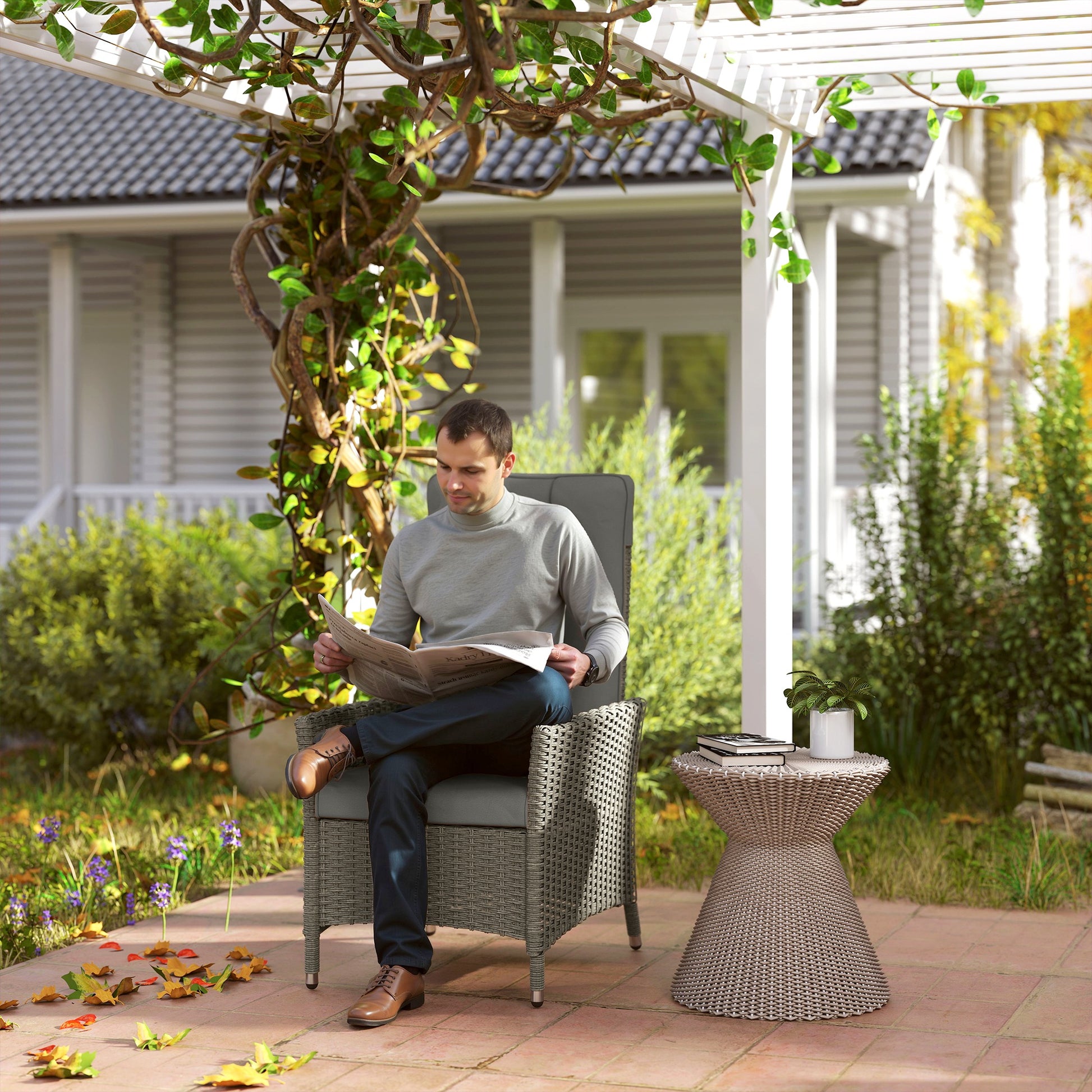 Portofino 105°-150° Reclining Rattan Chair - Grey