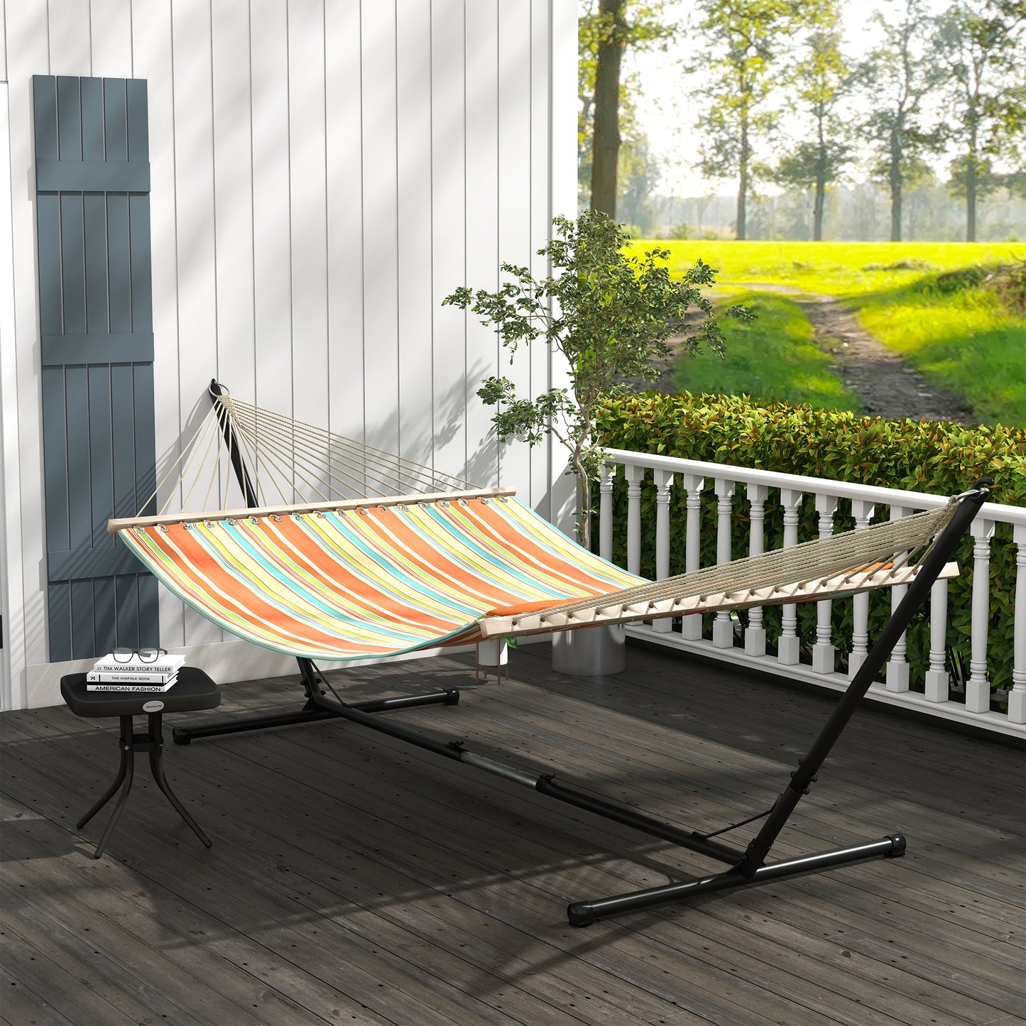 Amalfi Garden Hammock with Stand, Double Cotton Hammock with Adjustable Steel Frame