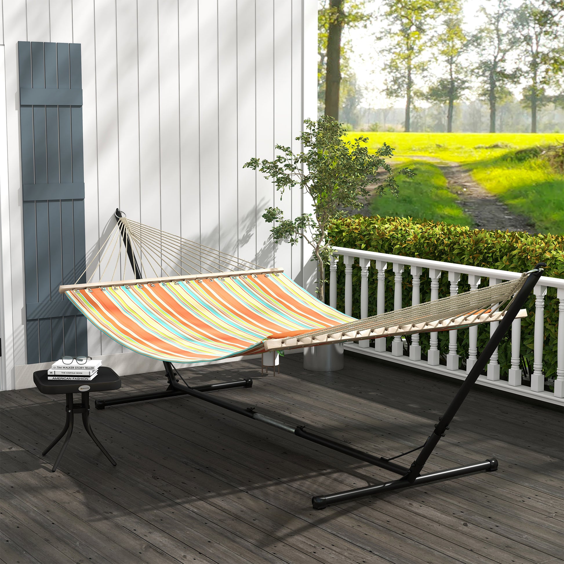 Amalfi Garden Hammock with Stand, Double Cotton Hammock with Adjustable Steel Frame