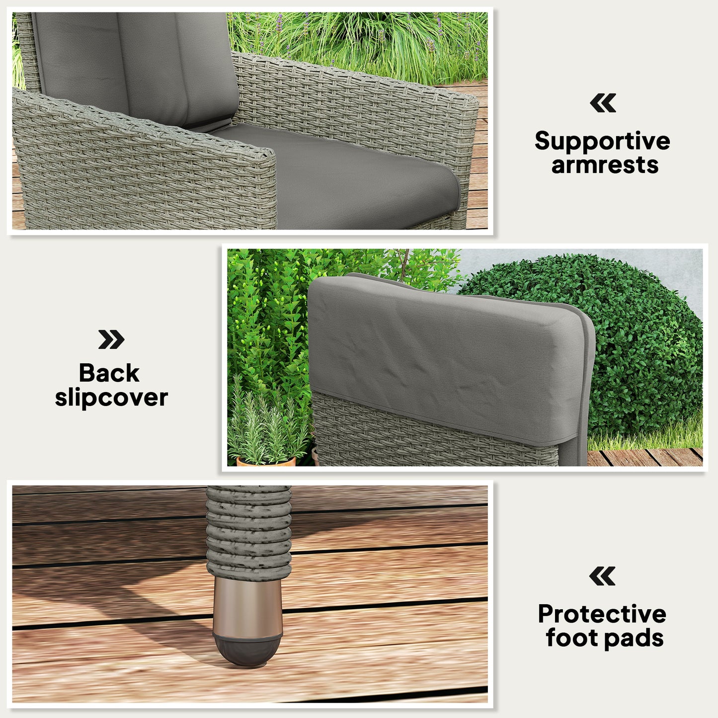 Outsunny 105°-150° Reclining Rattan Chair - Grey
