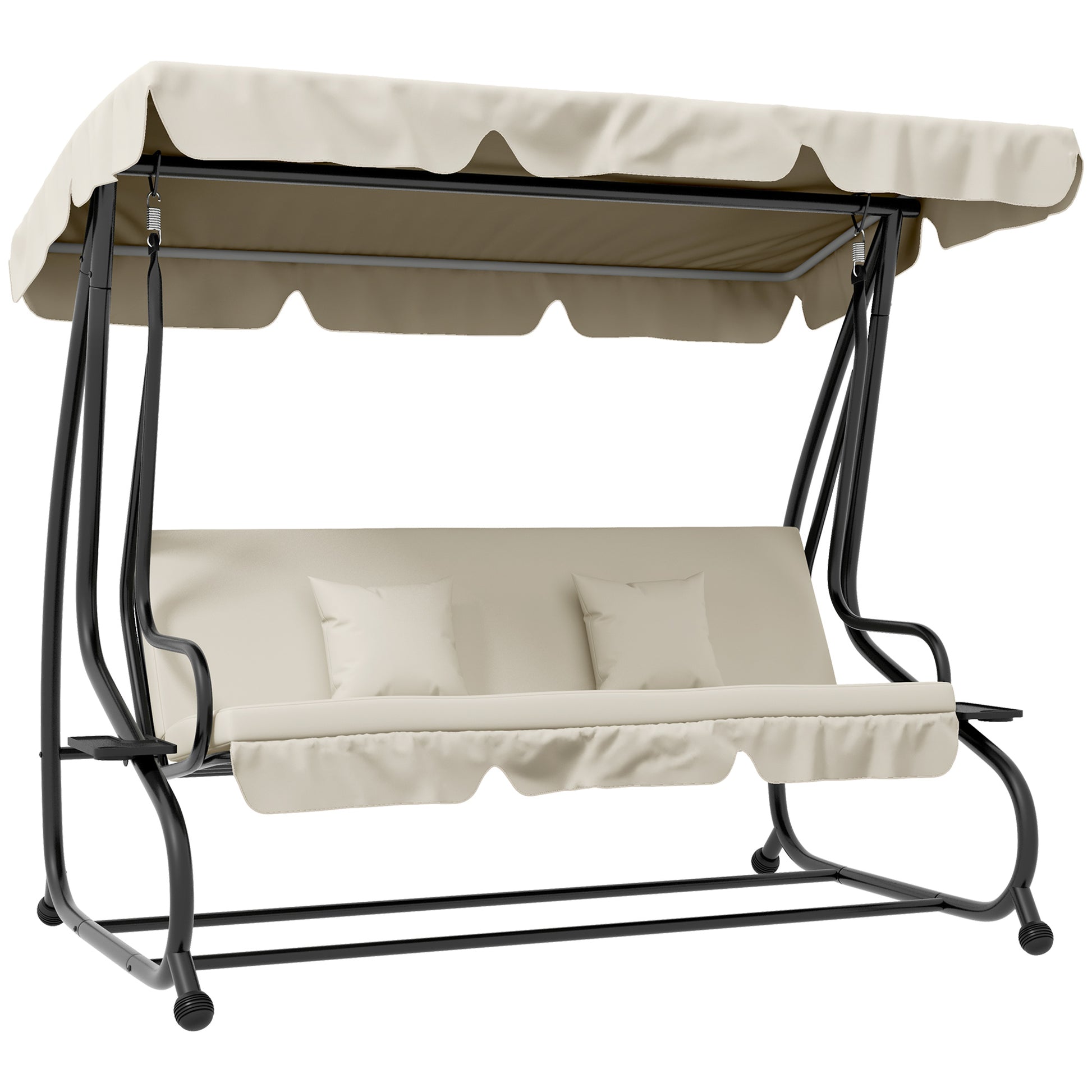 Outsunny Three-Person garden Swing Chair, with Adjustable Canopy - Cream