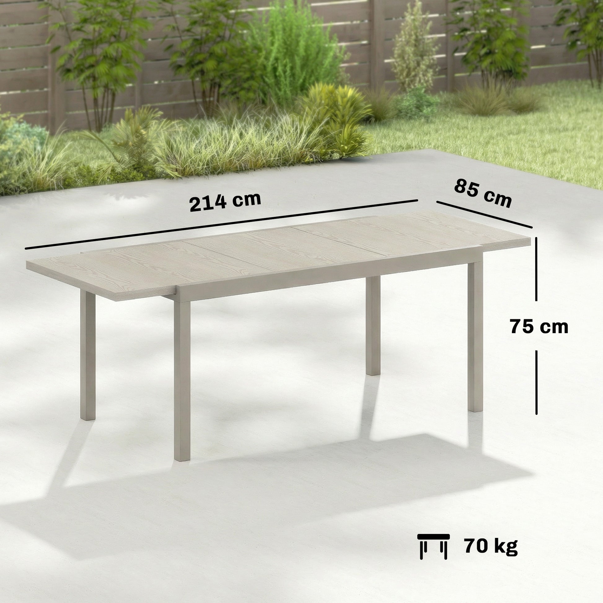 Outsunny Extending Garden Table, Aluminium Outdoor Dining Table for 8-10 with Wood-Like Grained Surface, Light Grey Wood Effect