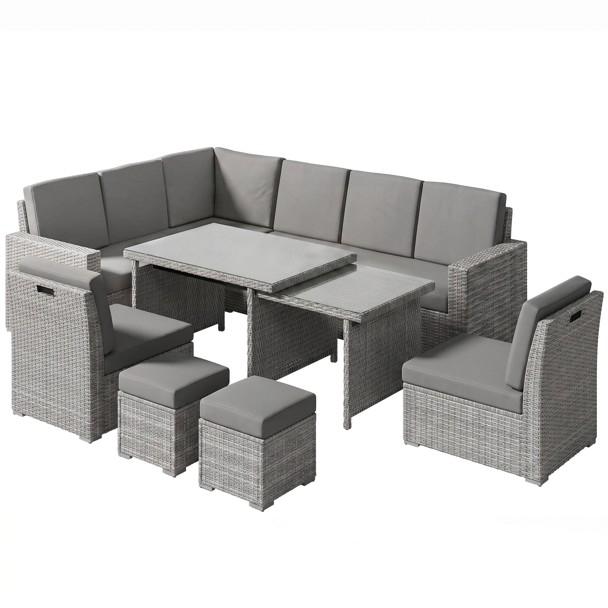 Outsunny Seven-Piece Rattan Garden Sofa Set, with Expanding Table - Light Grey