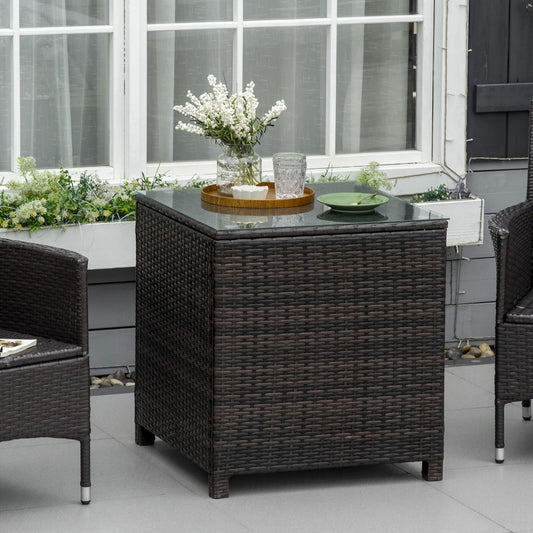 Marbella Rattan Garden Furniture Side Table Patio Frame Tempered Glass New - Brown