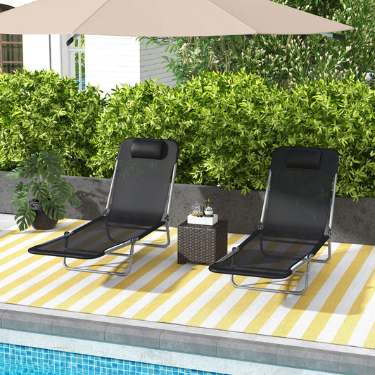 Verona Set of Two Steel Frame Sun Loungers, with Reclining Backs - Black