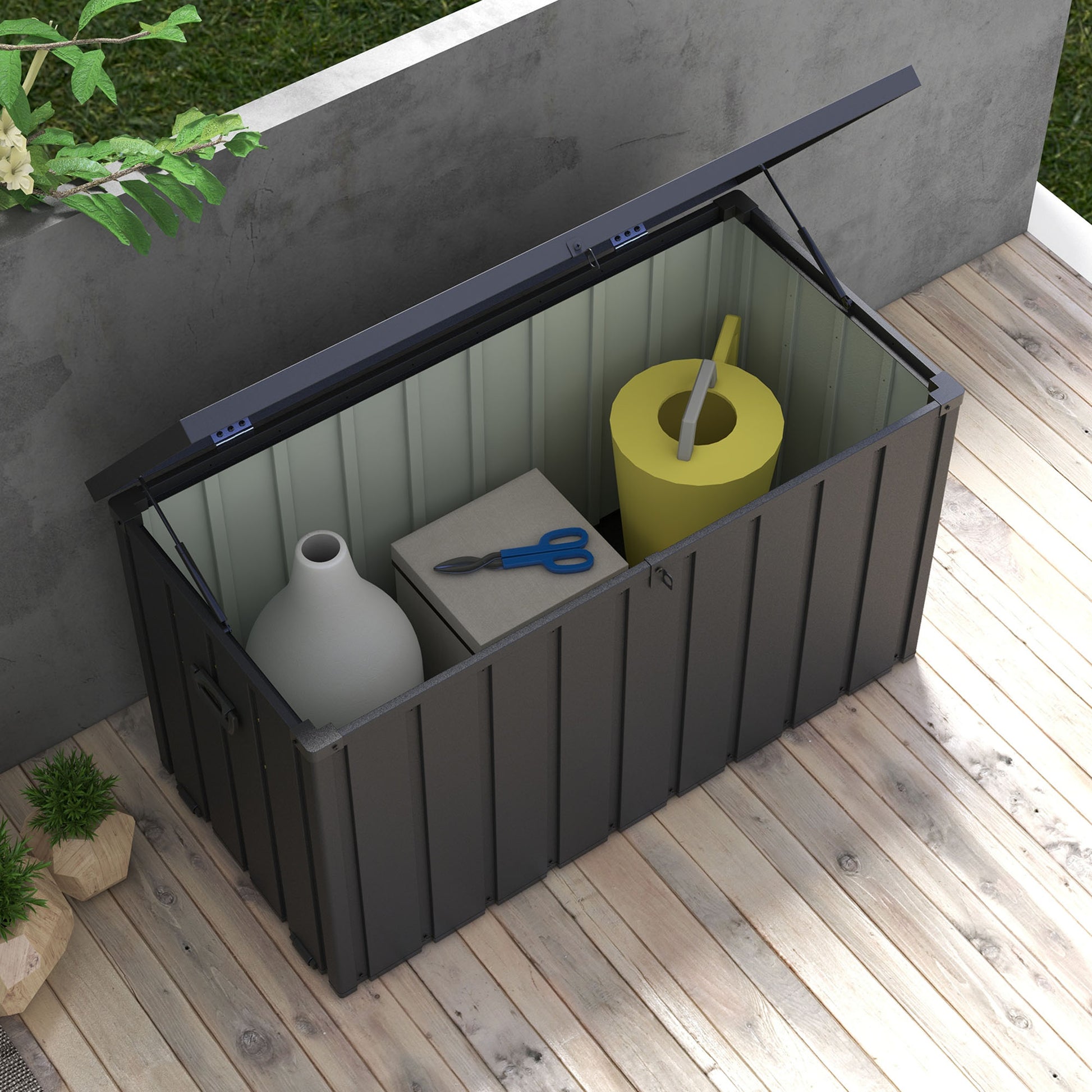 Outsunny - 450L Galvanised Steel Garden Storage Box, with Wheels, Lockable, Dark Grey