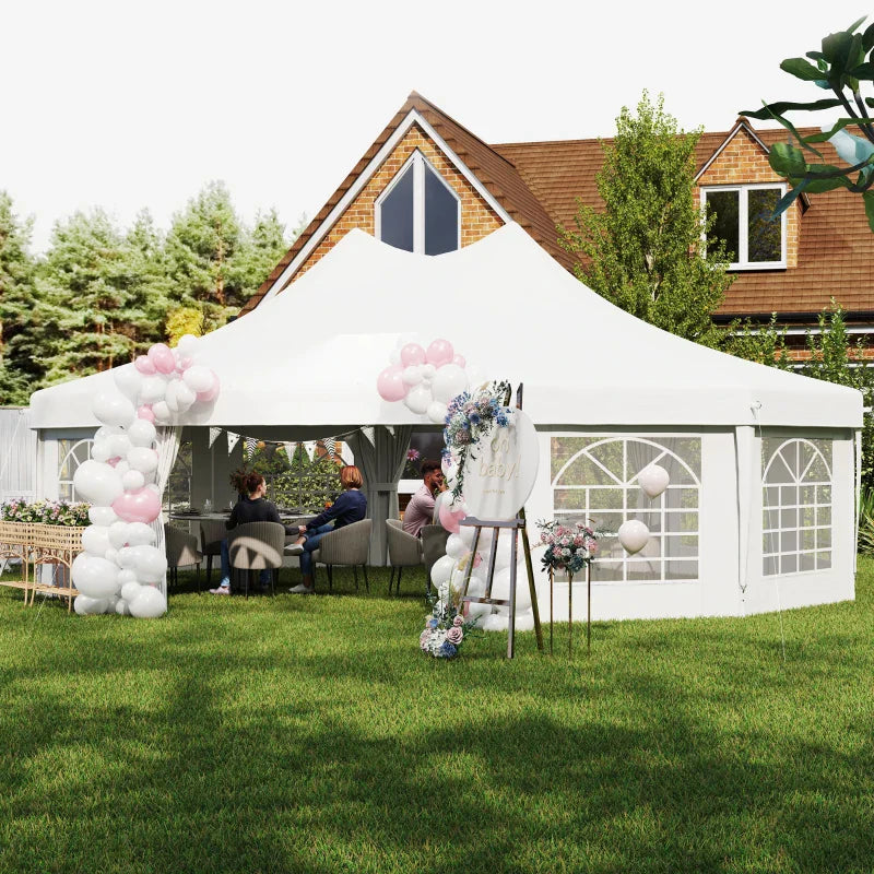 8.9m x 6.5m Premium 10 – Sided Garden Marquee Gazebo – Steel Frame Outdoor Party Tent with Windows