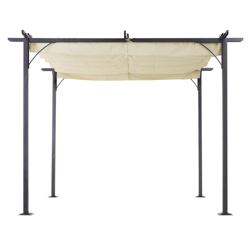 3m x 3m Steel Pergola with Beige Coloured Retractable Shade Canopy