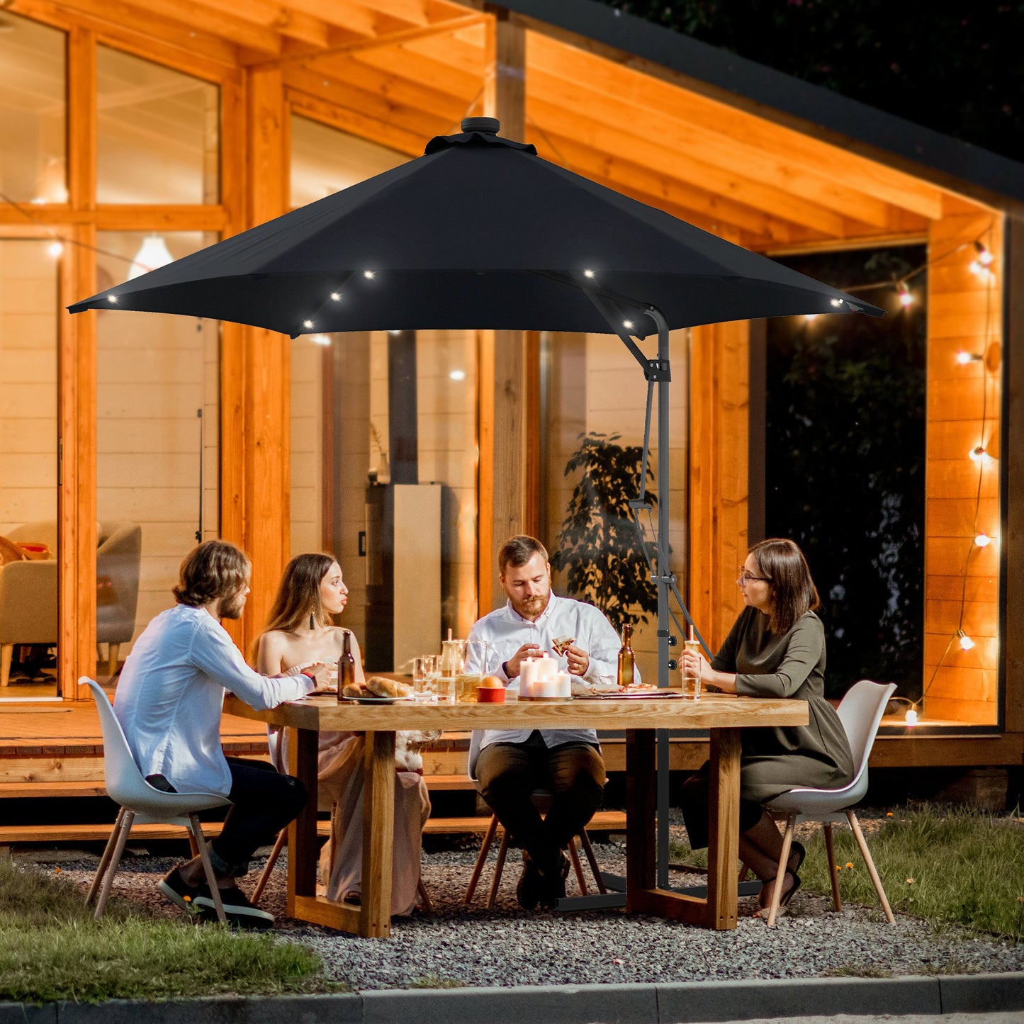 3(m) Solar LED Cantilever Parasol - Black