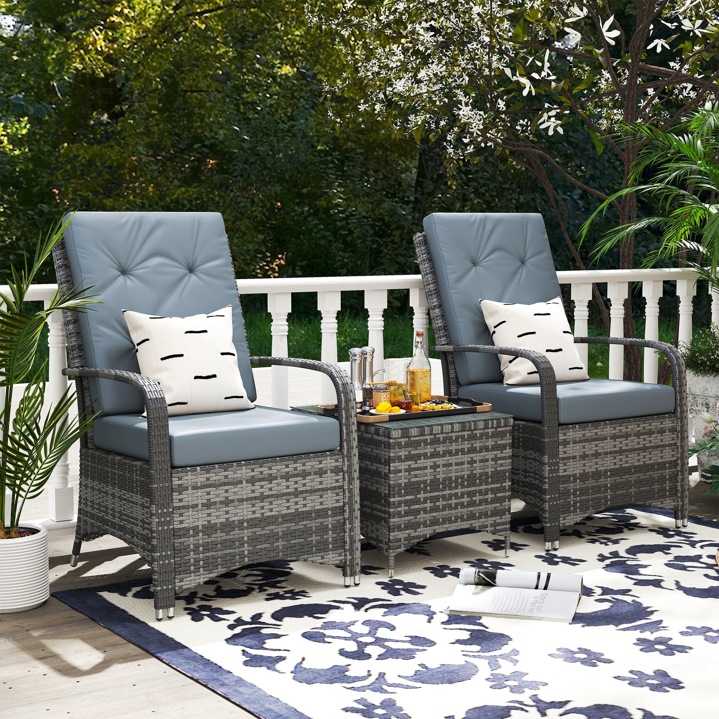 Capri 2-Seater Rattan Table & Chair, Bistro Garden Furniture Set Wicker Table for Small Patio
