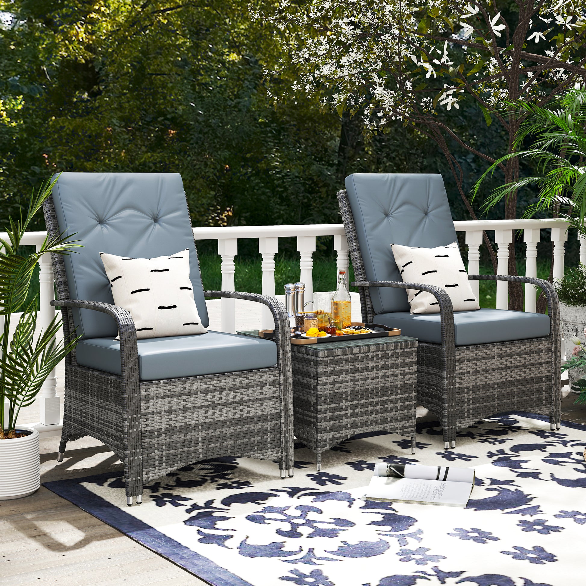 Capri 2-Seater Rattan Table & Chair, Bistro Garden Furniture Set Wicker Table for Small Patio