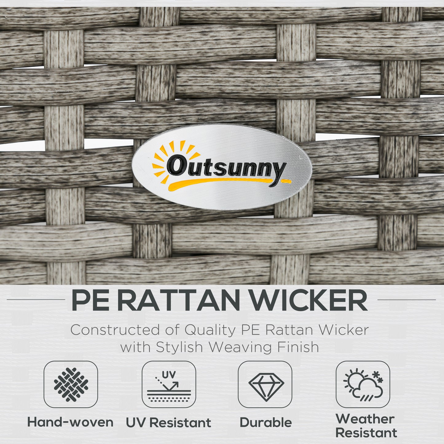 Outsunny 6-Piece Wicker Rattan Garden Set, Aluminium Patio Wicker Dining Sets with Glass Top Table & Soft Cushion, Light Grey