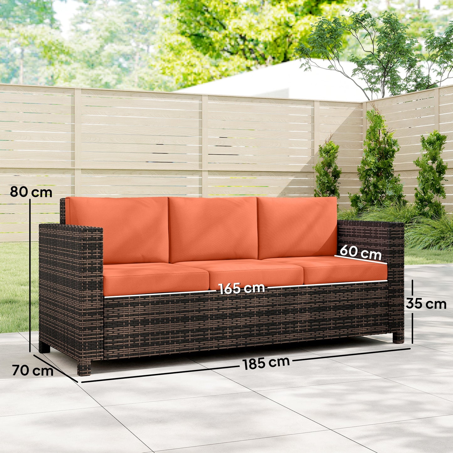 Outsunny 3-Seater Weather Resistant Outdoor Garden Rattan Sofa Orange