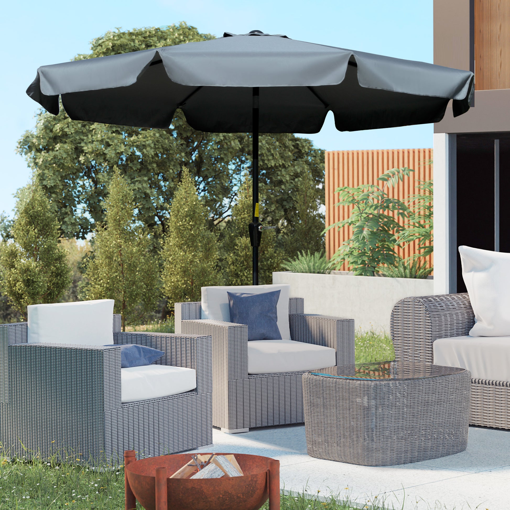 2.7m Patio Parasol Garden Umbrellas Outdoor Sun Shade Table Umbrella with Tilt, Crank, 8 Ribs, Ruffles