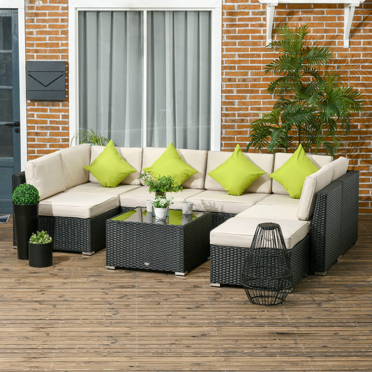 Capri 8 Piece PE Rattan Corner Sofa Set, Patio Wicker Sofa Seater with Cushion