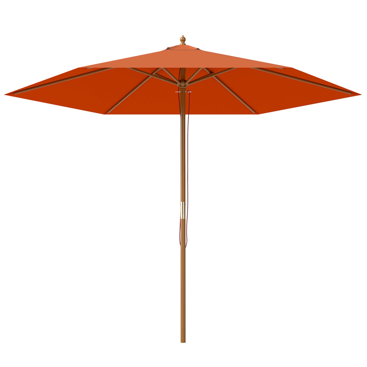 Outsunny 2.5m Wood Garden Parasol Sun Shade Patio Outdoor Wooden Umbrella Canopy, Table Market Umbrella with Vent, 38mm Pole, Rope Pulley Mechanism, Orange
