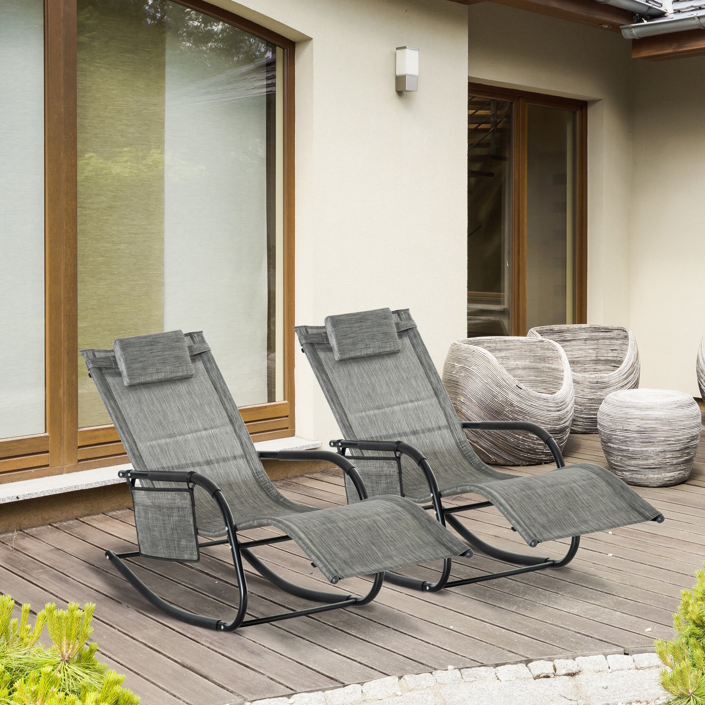 Amalfi 2PCs Garden Rocking Chair, Patio Sun Lounger Rocker Chair with Breathable Mesh Fabric