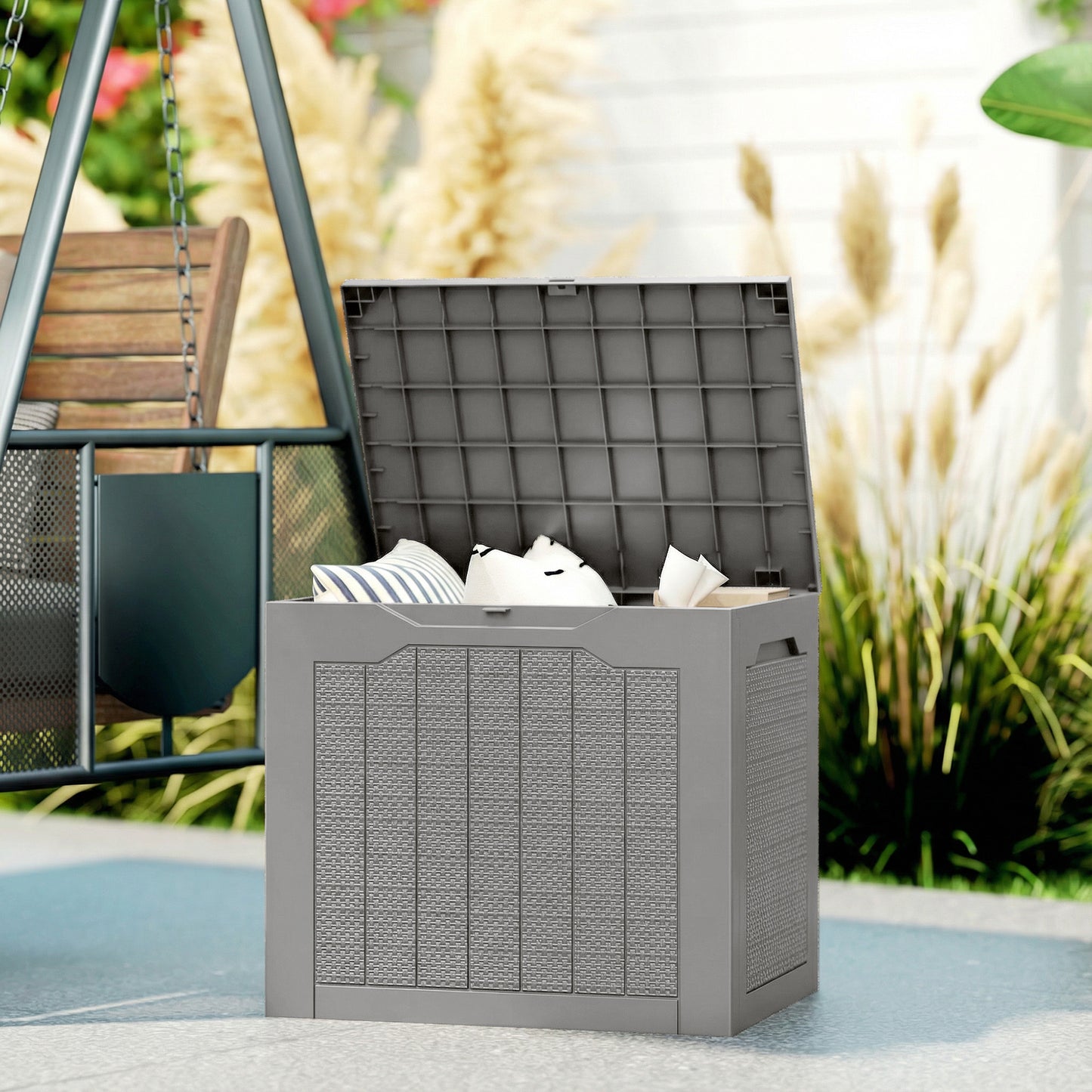 Outsunny - 73L Plastic Garden Storage Box, Khaki