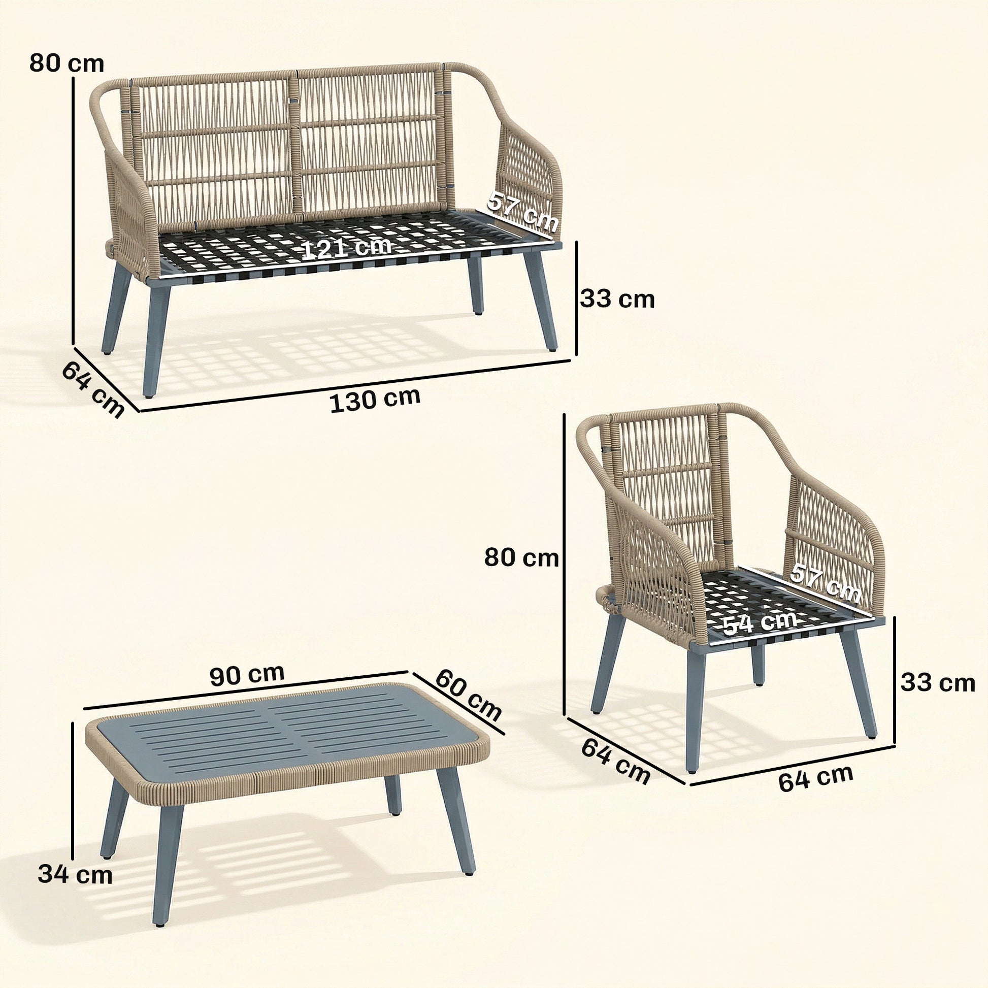 Outsunny 4 Piece Rattan Garden Furniture Set with Loveseat, Wicker Patio Conversation Set, Grey