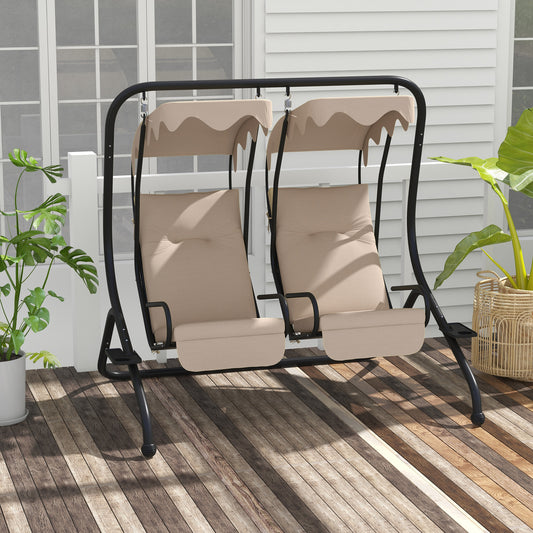 Tivoli Two-Seat Garden Swing Chair, with Protective Canopy - Beige