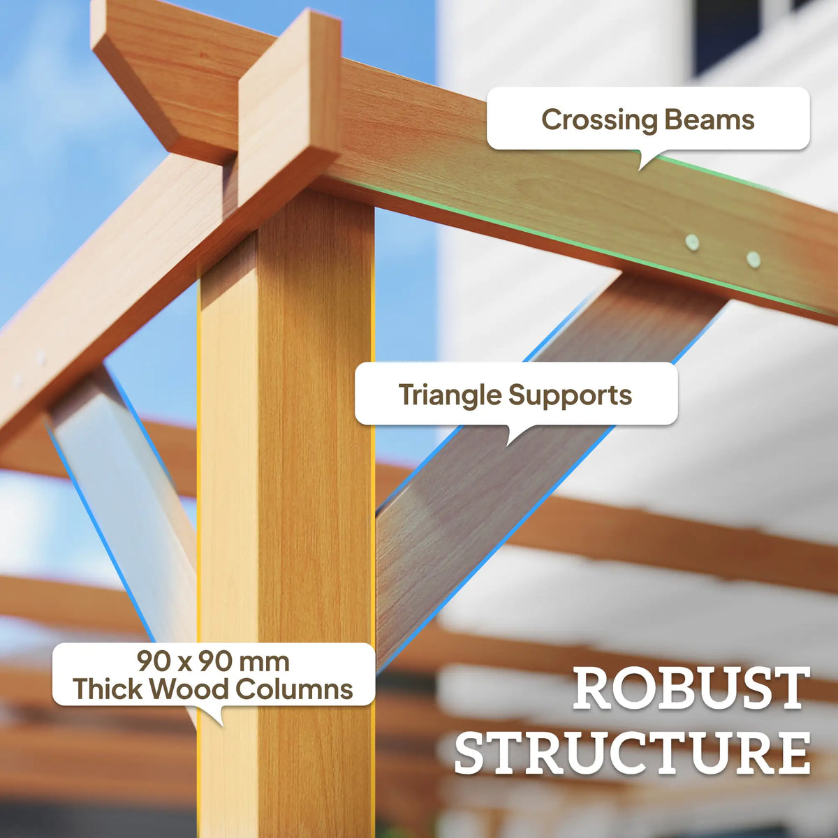 4x3m Wooden Pergola Kit with Triangle Supports – Garden Gazebo Grape Trellis Frame, 6 – Beam Maple Wood – Effect Design