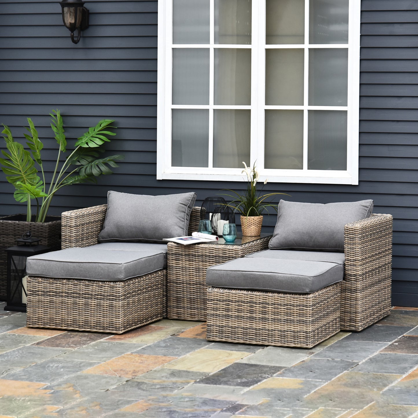 Verona 5 Piece Rattan Garden Furniture Set w/ 10cm Thick Cushions