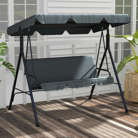 Marbella 3 Seater Garden Swing Chair, Outdoor Swing Chair with Adjustable Canopy, Mental Frame & Cushions, Grey