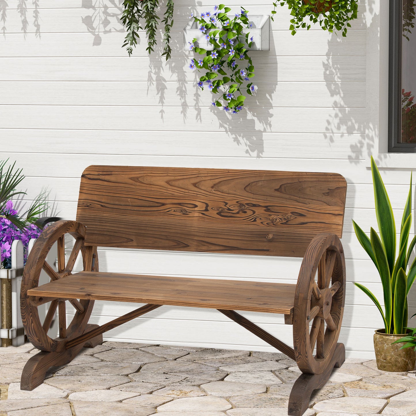 Marbella Fir Wood 2-Seater Garden Wagon Wheel Bench