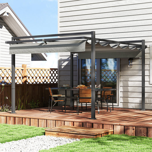 3 x 4m Retractable Pergola, Garden Gazebo Shelter with Aluminium Frame, for Grill, Patio, Deck, Dark Grey