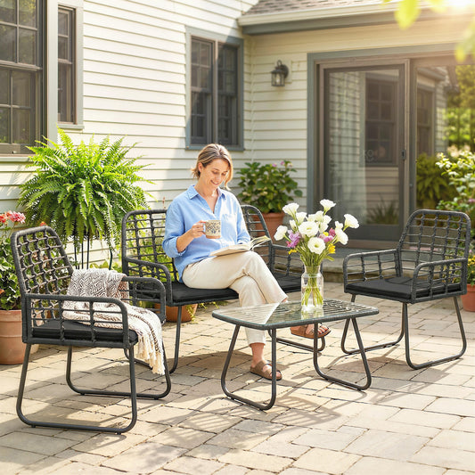 Tivoli 4 Piece Rattan Garden Furniture Set, Garden Furniture with Loveseat, Armchairs and Coffee Table