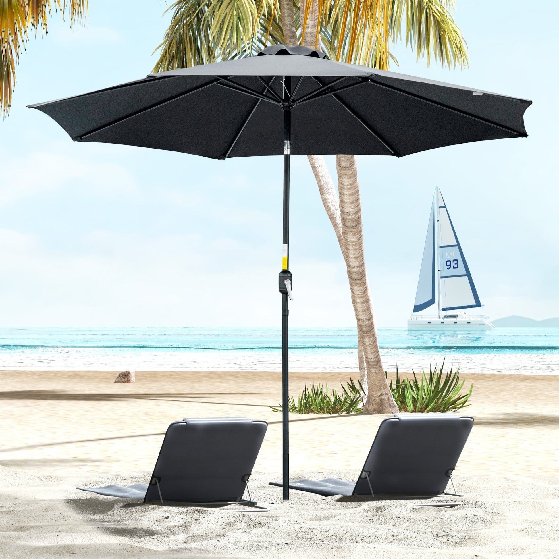 3(m) Tilting Parasol Garden Umbrellas, Outdoor Sun Shade with 8 Ribs, Tilt and Crank Handle for Balcony