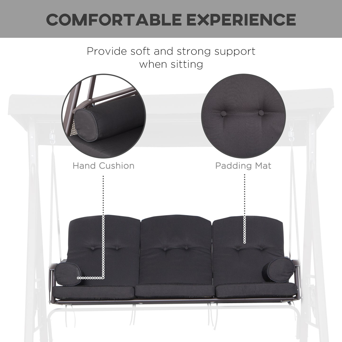 Outsunny 3 Seater Swing Chair Hammock Chair with Adjustable Canopy, Black